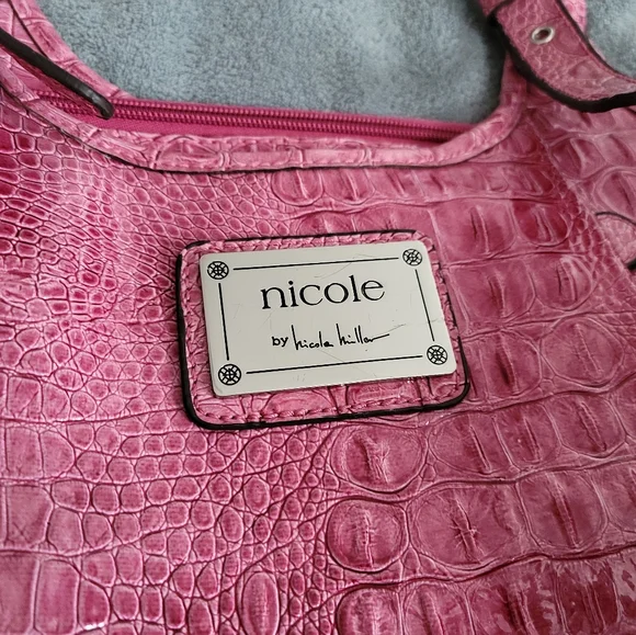 Nicole Miller Large faux crocodile embossed pink pocketbook - Main Image